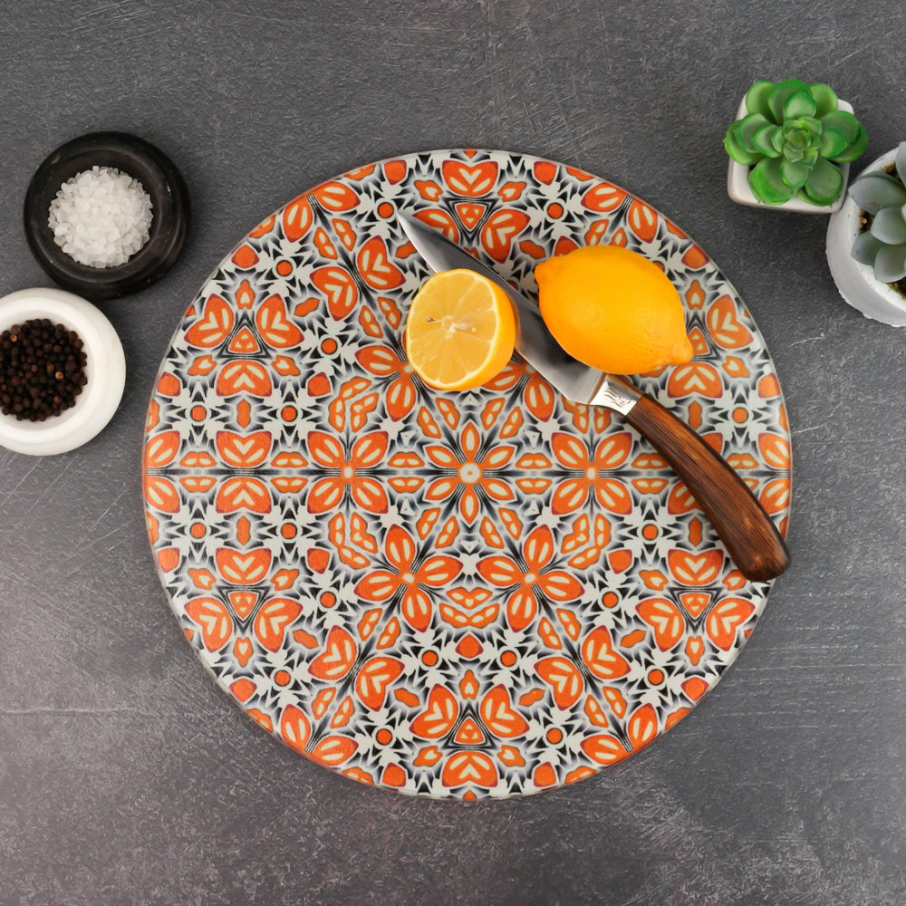 Retro Orange 'Fox Flower' trivet - 30cm / 12 inch Heatproof Chopping Board - DoodlePippin