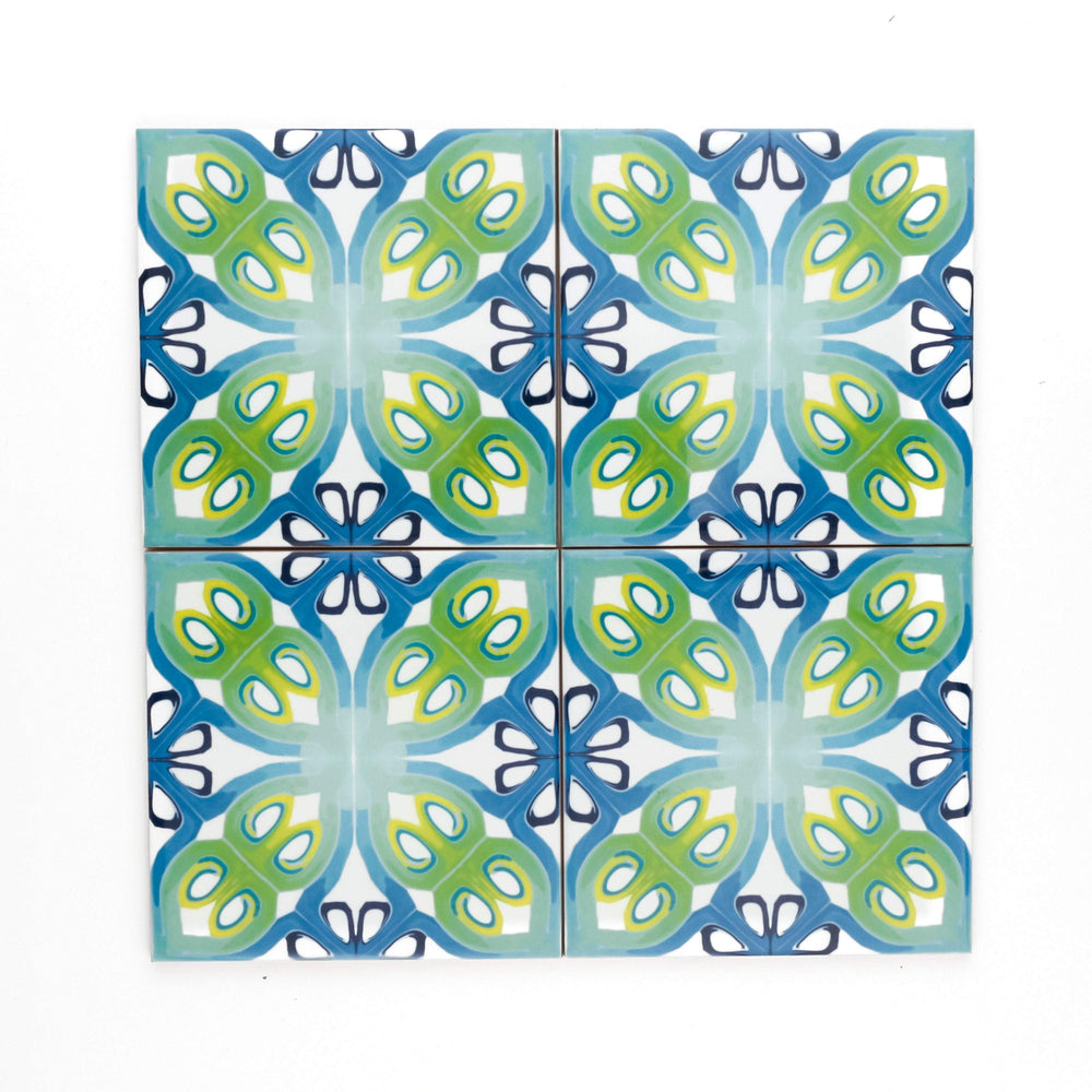 Art deco blue green tile
