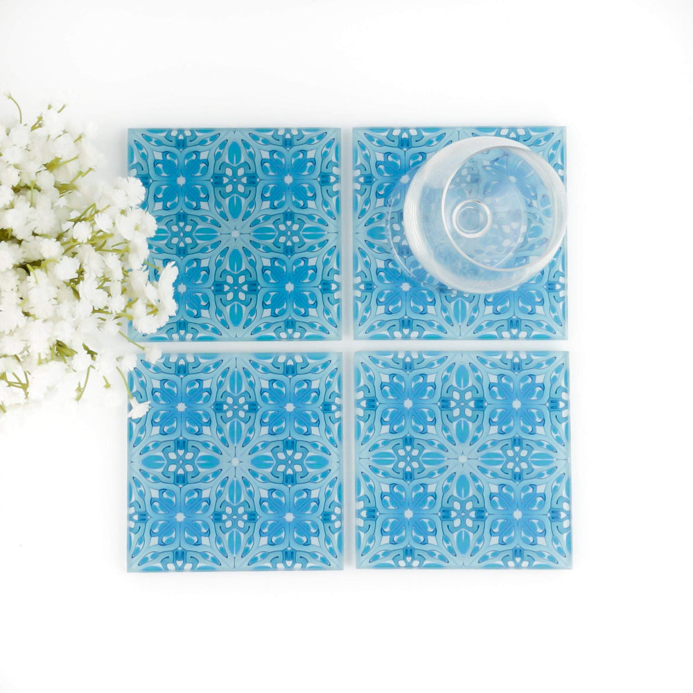 Blue art deco coaster set