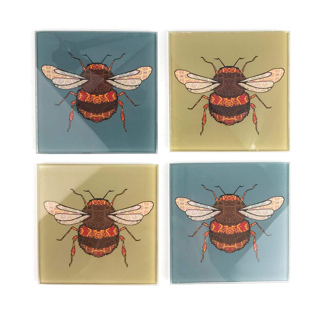 Bumble Bee Coaster Set - blue grey