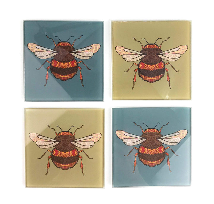 Bumble Bee Coaster Set - blue grey
