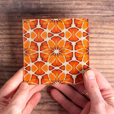 Moroccan Flower Coasters - Pink Apricot Orange - Square Glass Coaster Set