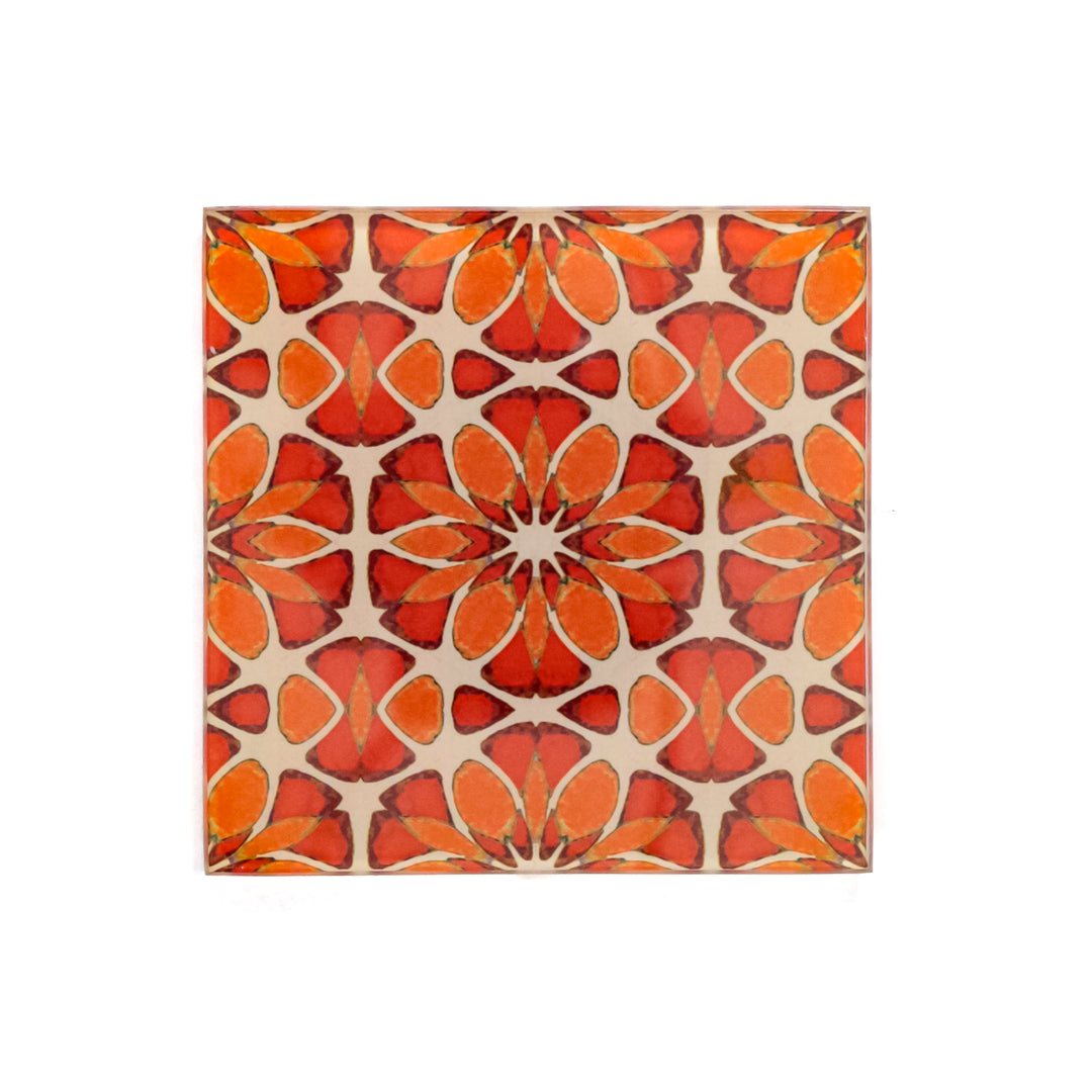 Moroccan Flower Coasters - Pink Apricot Orange - Square Glass Coaster Set