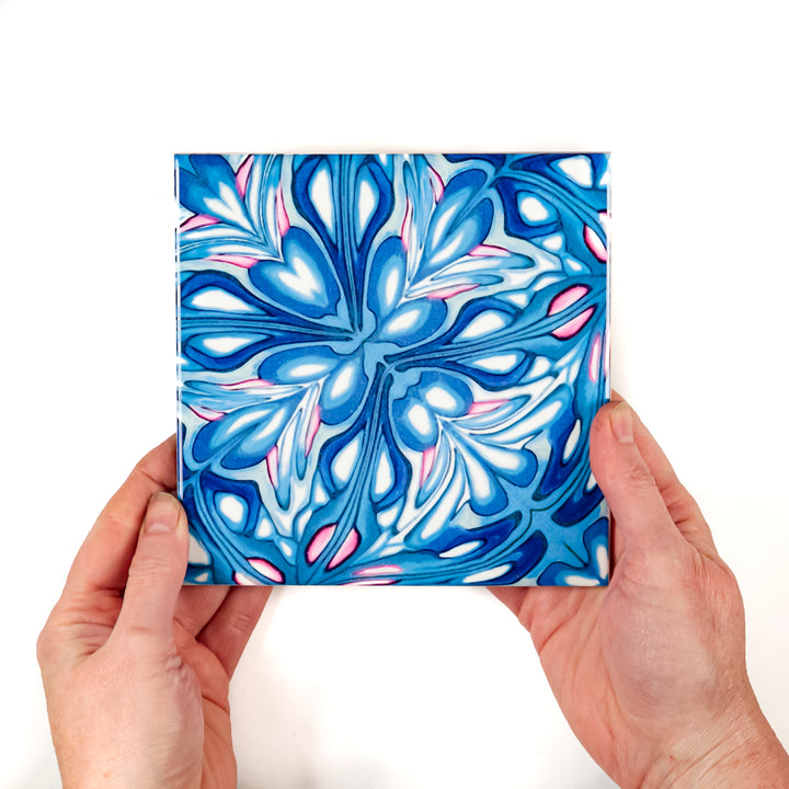 Flourishing Garden tiles - navy pink version