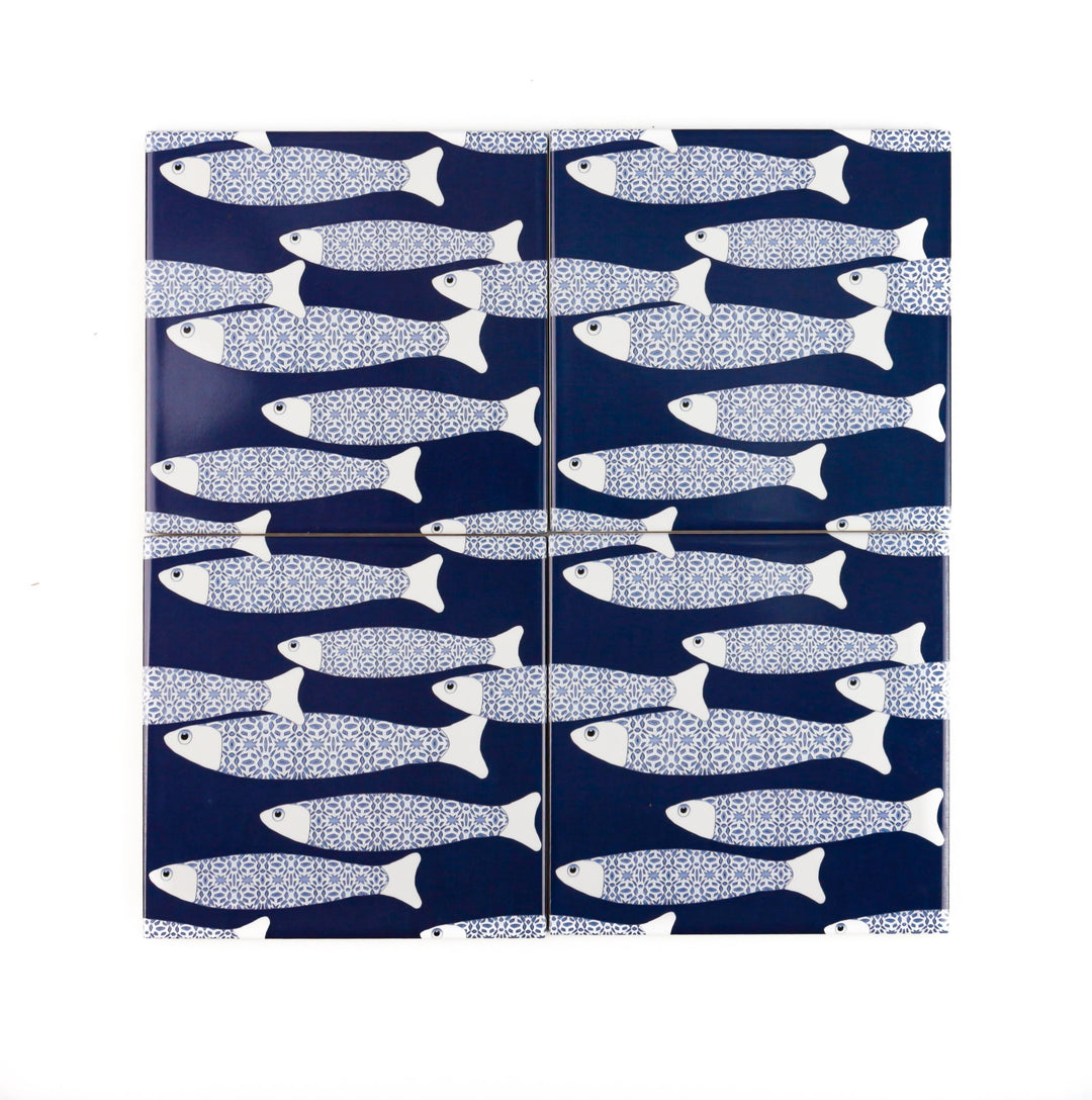 Ocean School tile - Navy -  FIRED INK Version