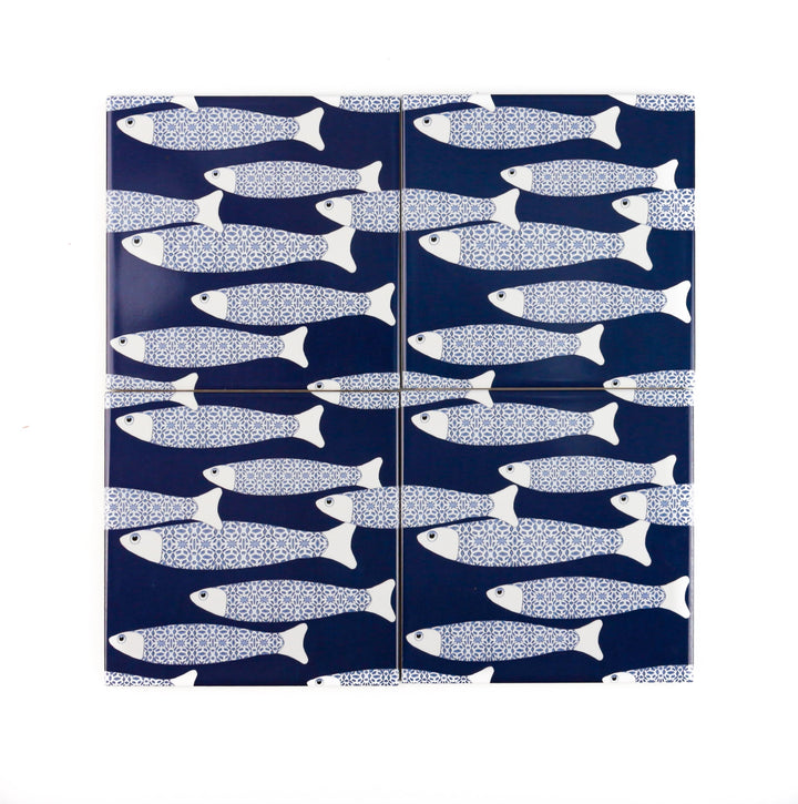 Ocean School tile - Navy -  FIRED INK Version