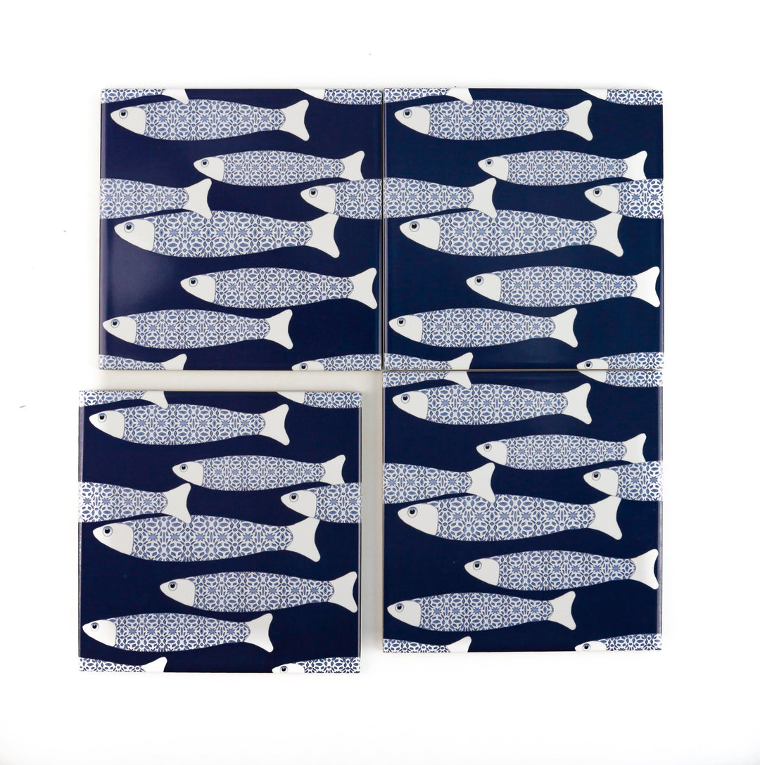 Ocean School tile - Navy -  FIRED INK Version