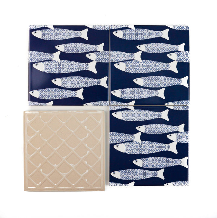 Ocean School tile - Navy -  FIRED INK Version