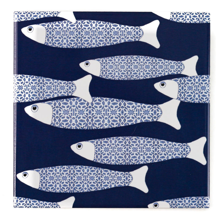 Ocean School tile - Navy -  FIRED INK Version