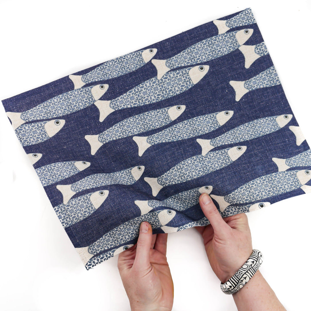 Medium Ocean School Fabric Placemat, denim blue - DoodlePippin
