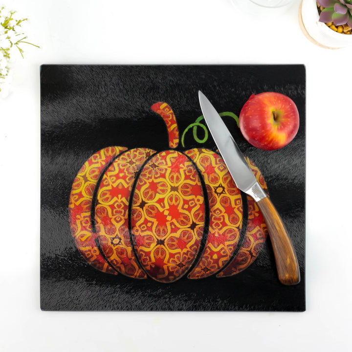 SALE - Red Gold Autumn Pumpkin Square Chopping Board (textured surface)