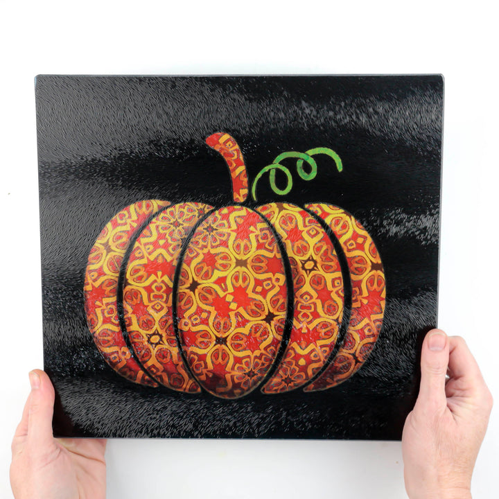 SALE - Red Gold Autumn Pumpkin Square Chopping Board (textured surface)