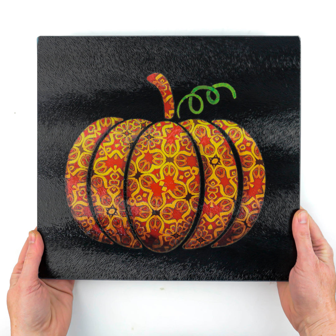 SALE - Red Gold Autumn Pumpkin Square Chopping Board (textured surface)