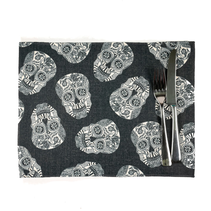 Tumbling Skulls / Day of the Dead Fabric Placemat