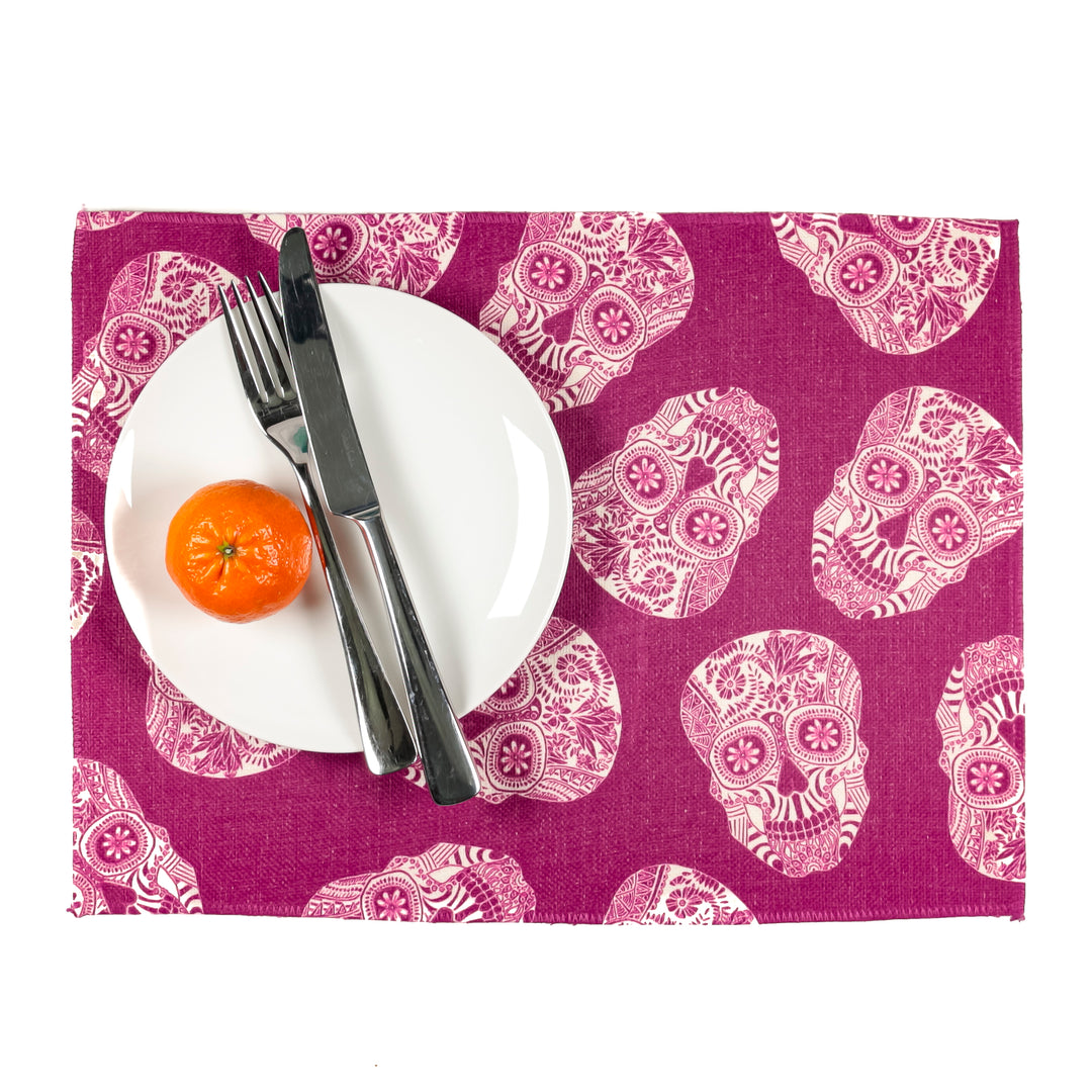Tumbling Skulls / Day of the Dead Fabric Placemat