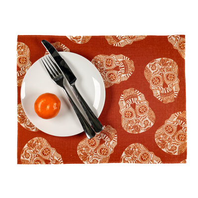 Tumbling Skulls / Day of the Dead Fabric Placemat