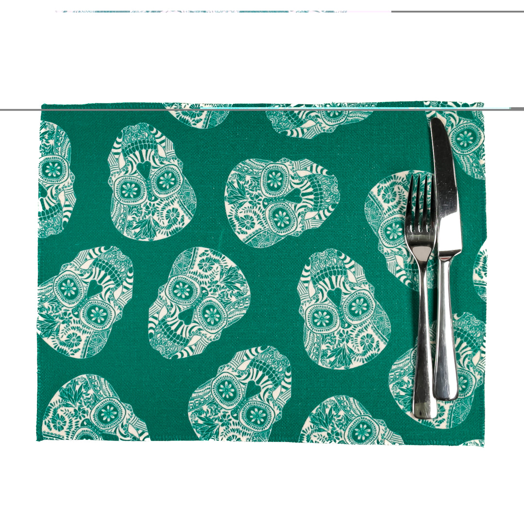 Tumbling Skulls / Day of the Dead Fabric Placemat