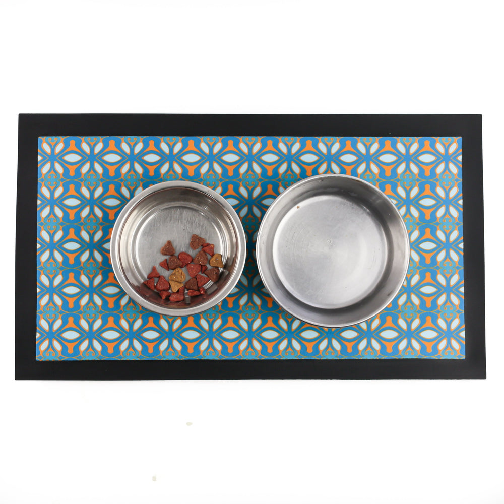 Turquoise Orange Moroccan Pattern Pet Food Mat - DoodlePippin