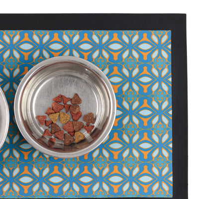 Turquoise Orange Moroccan Pattern Pet Food Mat - DoodlePippin
